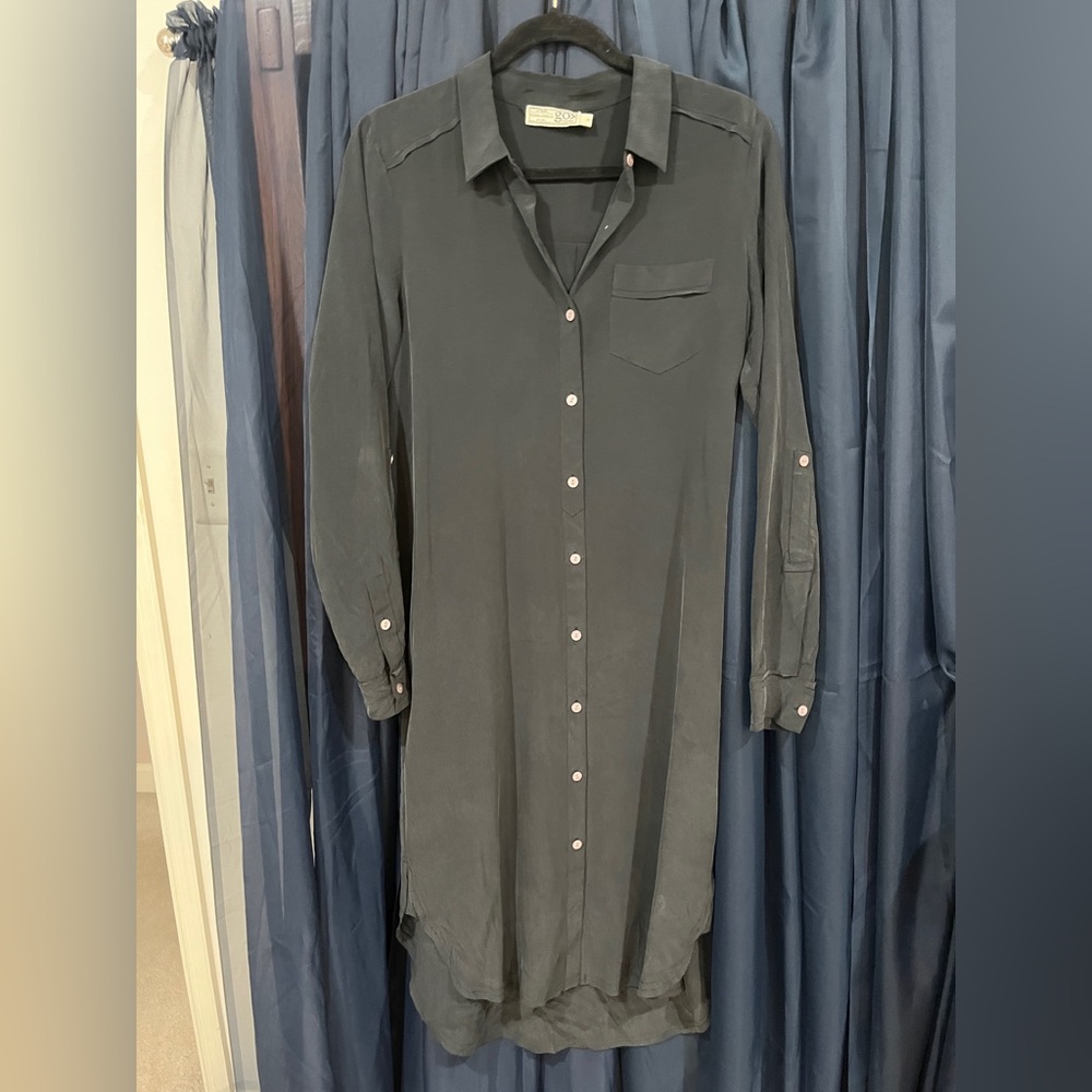 GO BY GO SILK Charcoal Long Sleeve Dress